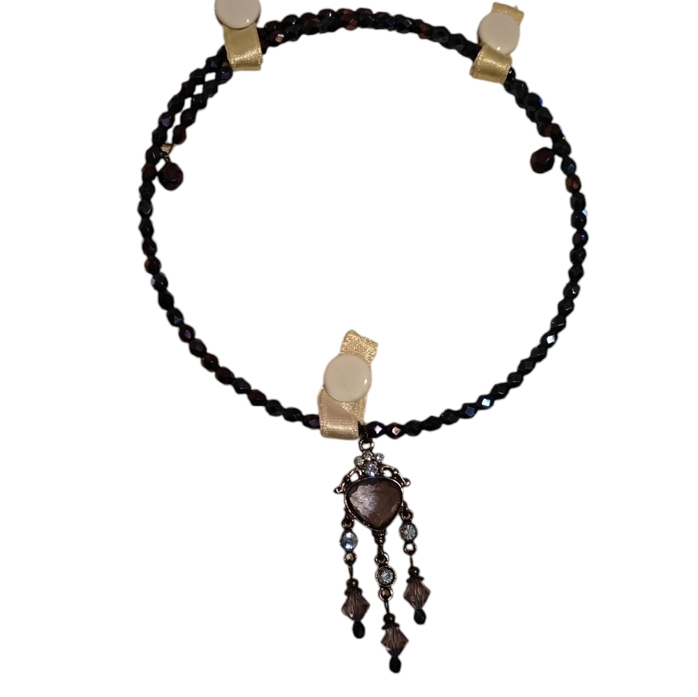 HONORA Dark Purple and Blue Beaded Choker Necklace with Purple/Blue Pendant